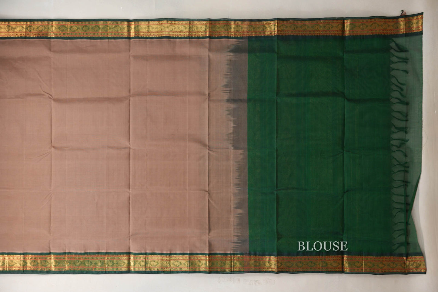 Dark Beige with Dark Green Borders Vintage Silk Cotton Saree by Shreenivas Silks PSSR019118