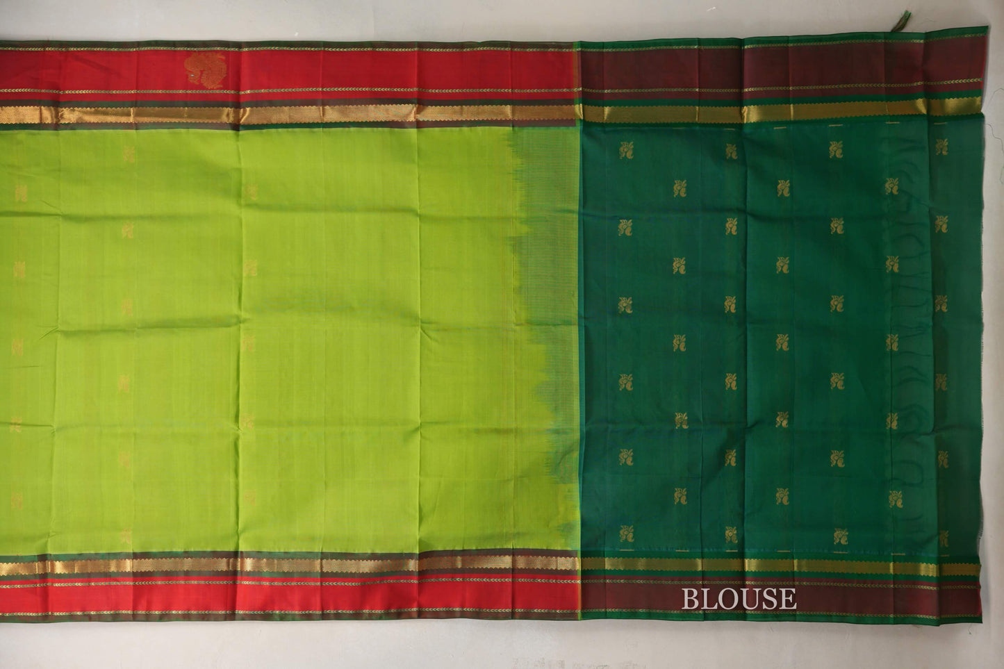 Parrot Green with Bright Red Borders Vintage Silk Cotton Saree by Shreenivas Silks PSSR019120