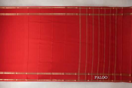 Bright Red Mysore Silk Saree by Shreenivas Silks paloo
