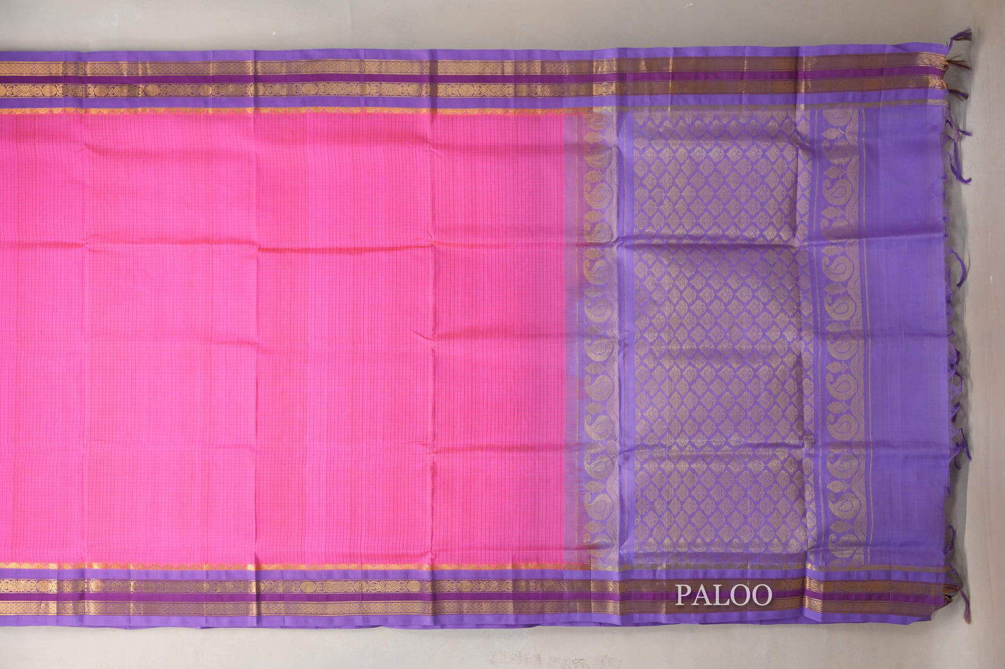 Deep Pink with Lavender Borders Vintage Silk Cotton Saree by Shreenivas Silks PSSR019121