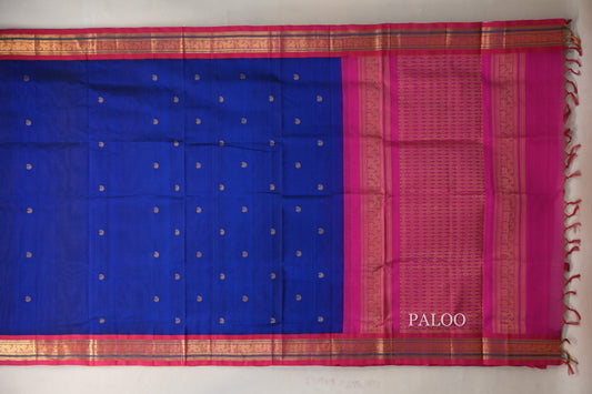 Deep Blue vintage silk cotton saree paloo