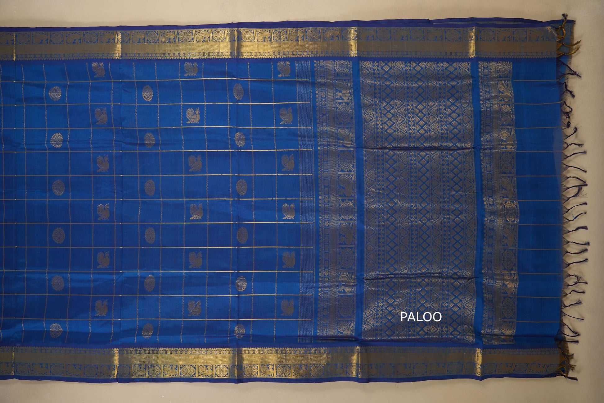 Blue saree with gold patterns  silk cotton , nine and a half yards saree, with open paloo