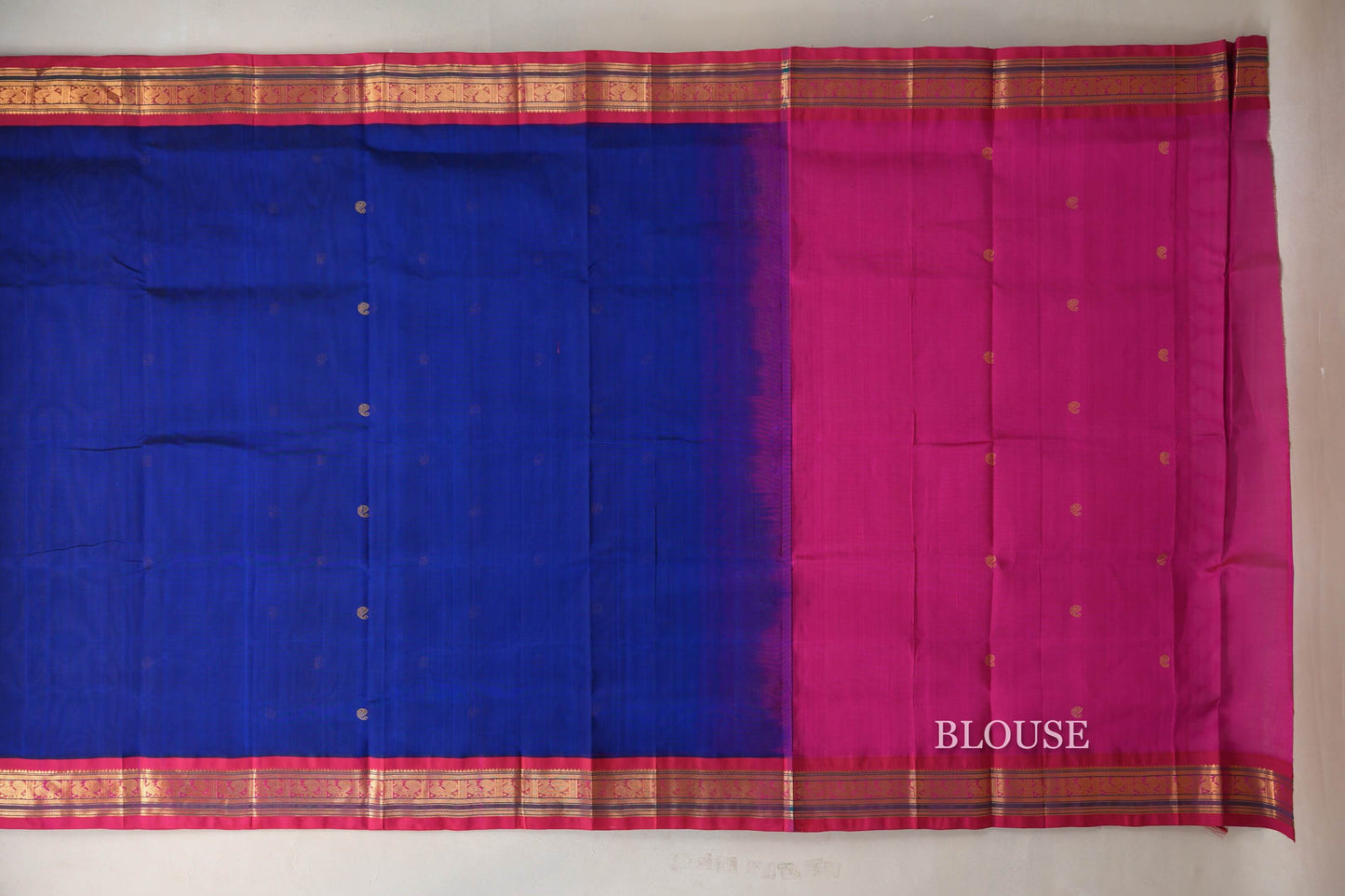 Deep Blue with Bright Pink Borders Vintage Silk Cotton Saree by Shreenivas Silks PSSR019122