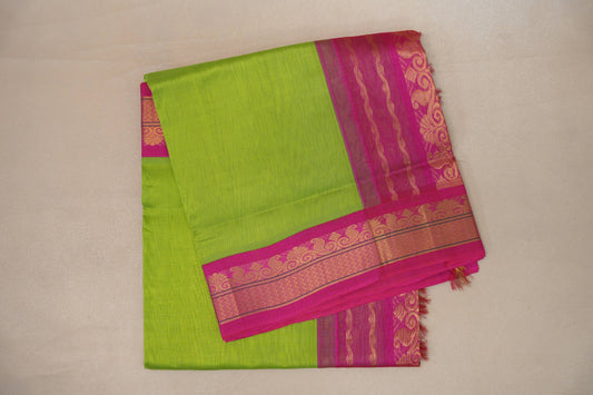 parrot green vintage silk cotton saree paloo