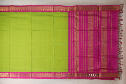 parrot green vintage silk cotton saree paloo paloo