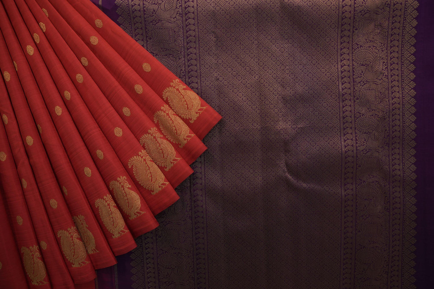 Dark rust kanchipuram silk saree