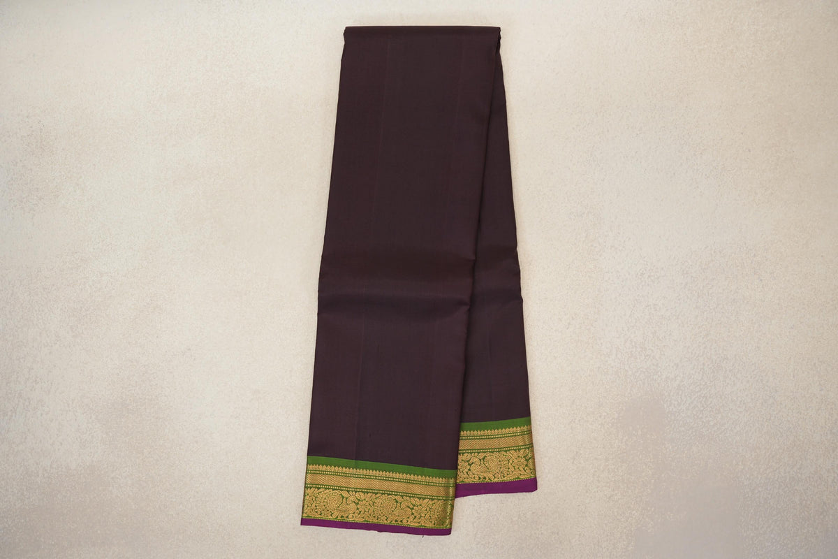 Kanjana Brown with Leaf Green Borders with Deep Magenta Selvedge Vintage Kanjivaram Silk Saree by Shreenivas Silks PSSR0110251