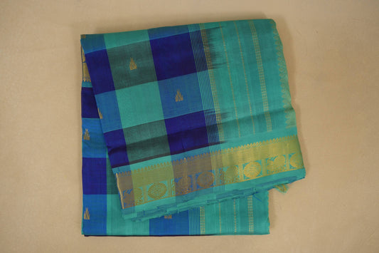 Multi color checks with rama blue paloo Nine And A Half Yards Silk Cotton Saree by Shreenivas silks PSSR018110 - Parisera