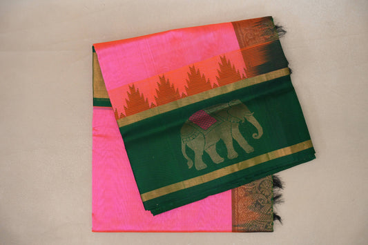 folded Orangish pink Vintage Silk Cotton Saree 