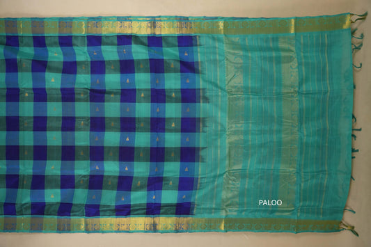Multi color checks with rama blue paloo Nine And A Half Yards Silk Cotton Saree by Shreenivas silks PSSR018110 - Parisera