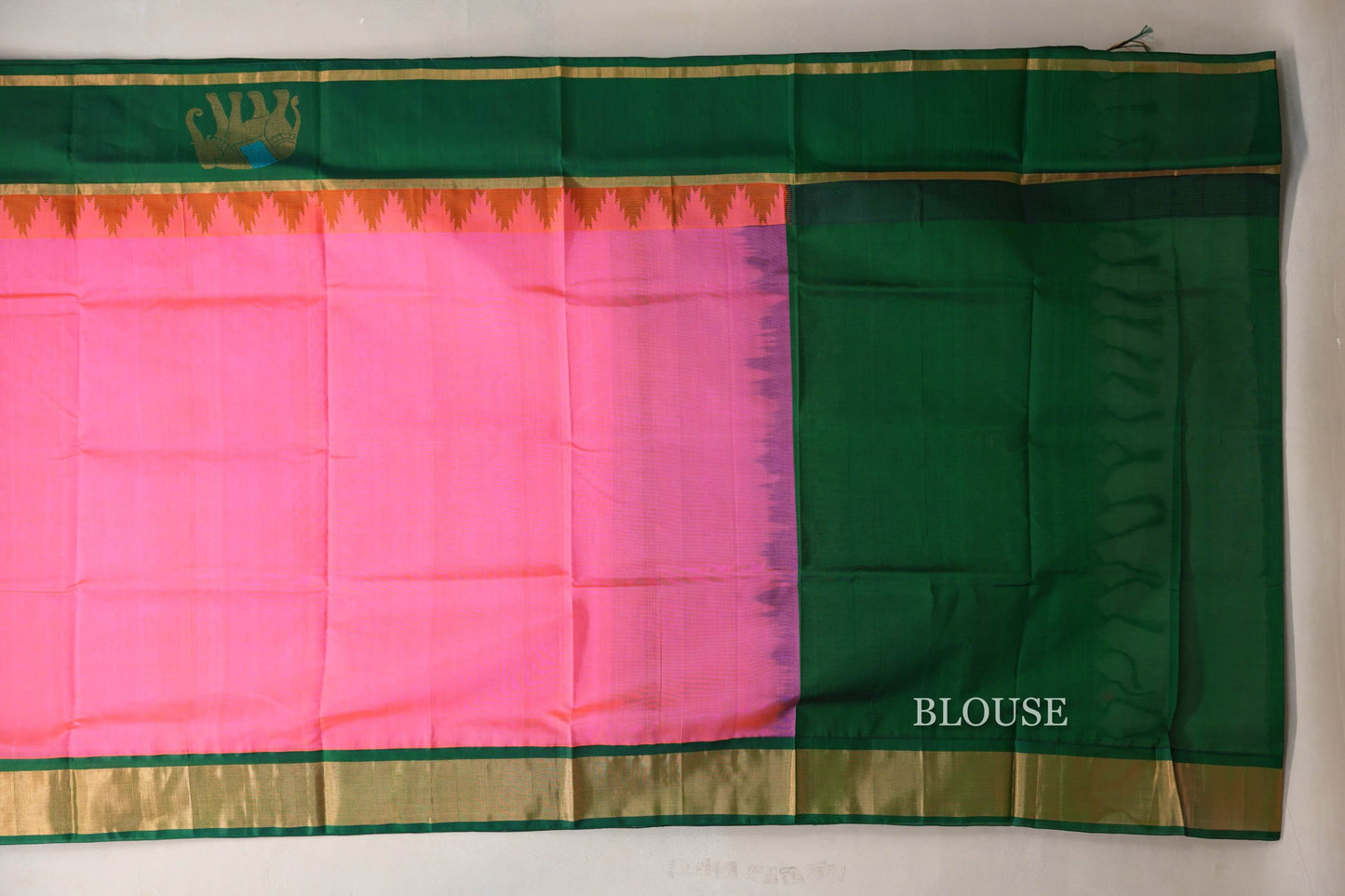 Orangish Pink with Emerald Green Borders Vintage Silk Cotton Saree by Shreenivas Silks PSSR019124