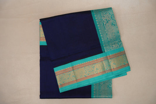 Deep Navy Blue Vintage Silk Cotton Saree folded 
