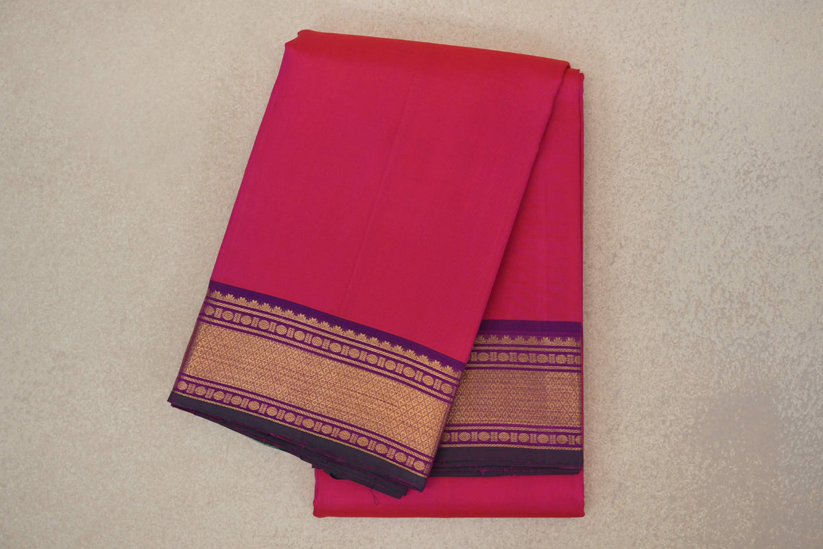 Orangish Pink with Deep Purple Borders with Deep Bottle Green Selvedge Vintage Kanjivaram Silk Saree by Shreenivas Silks PSSR0110252