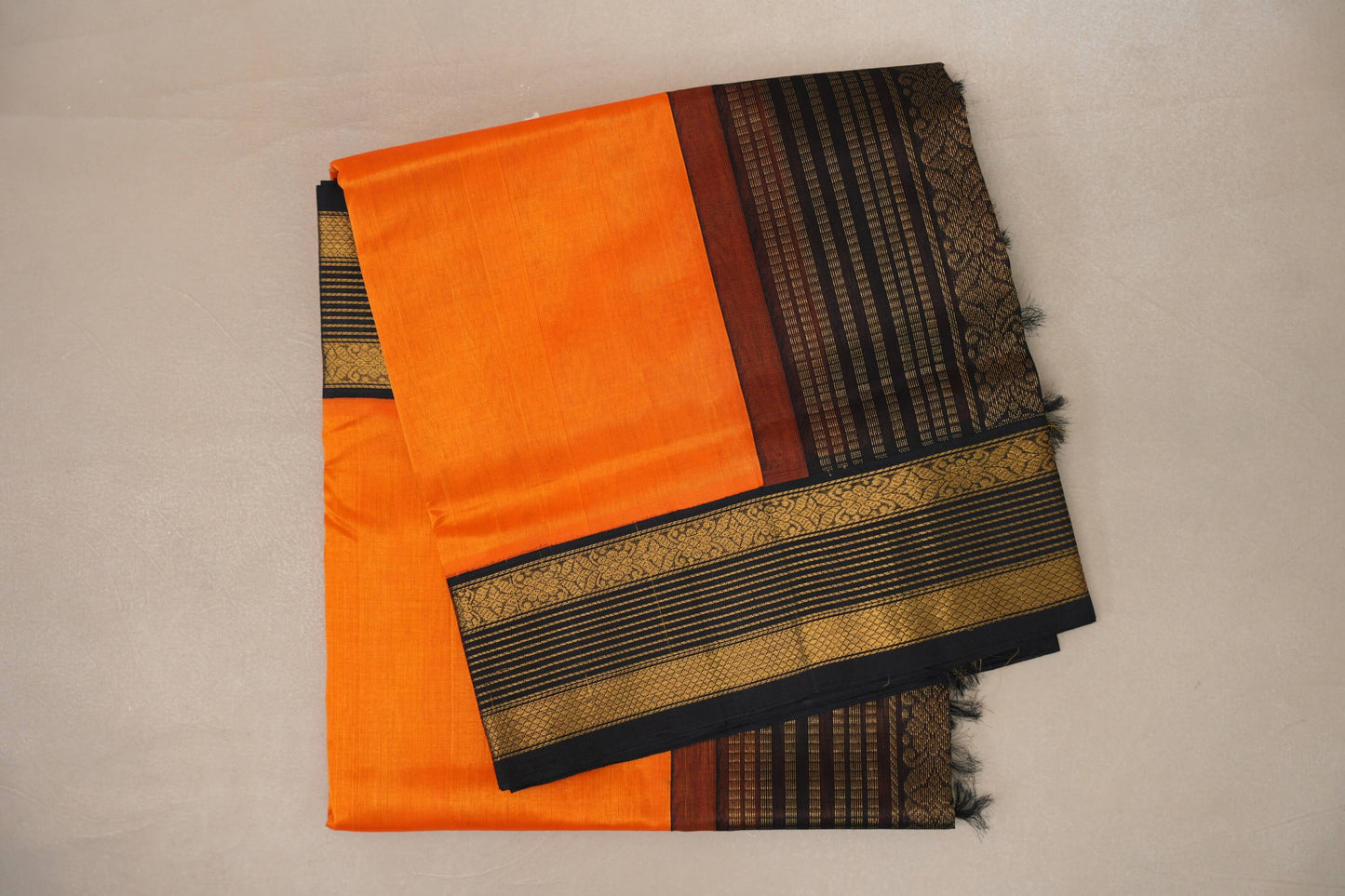 Reddish Orange with Black Borders Vintage Silk Cotton Saree by Shreenivas Silks PSSR019126