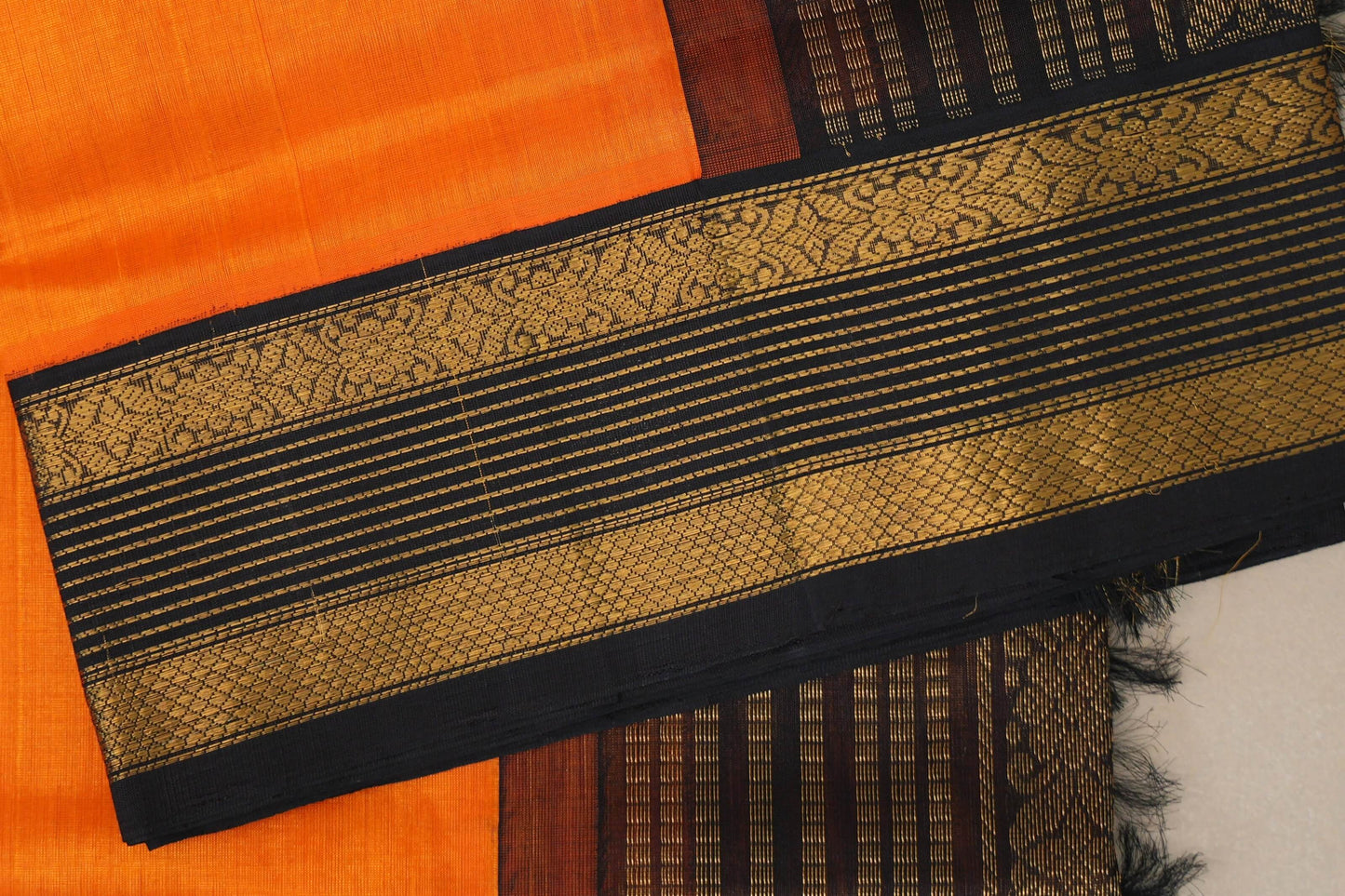 Reddish Orange with Black Borders Vintage Silk Cotton Saree by Shreenivas Silks PSSR019126