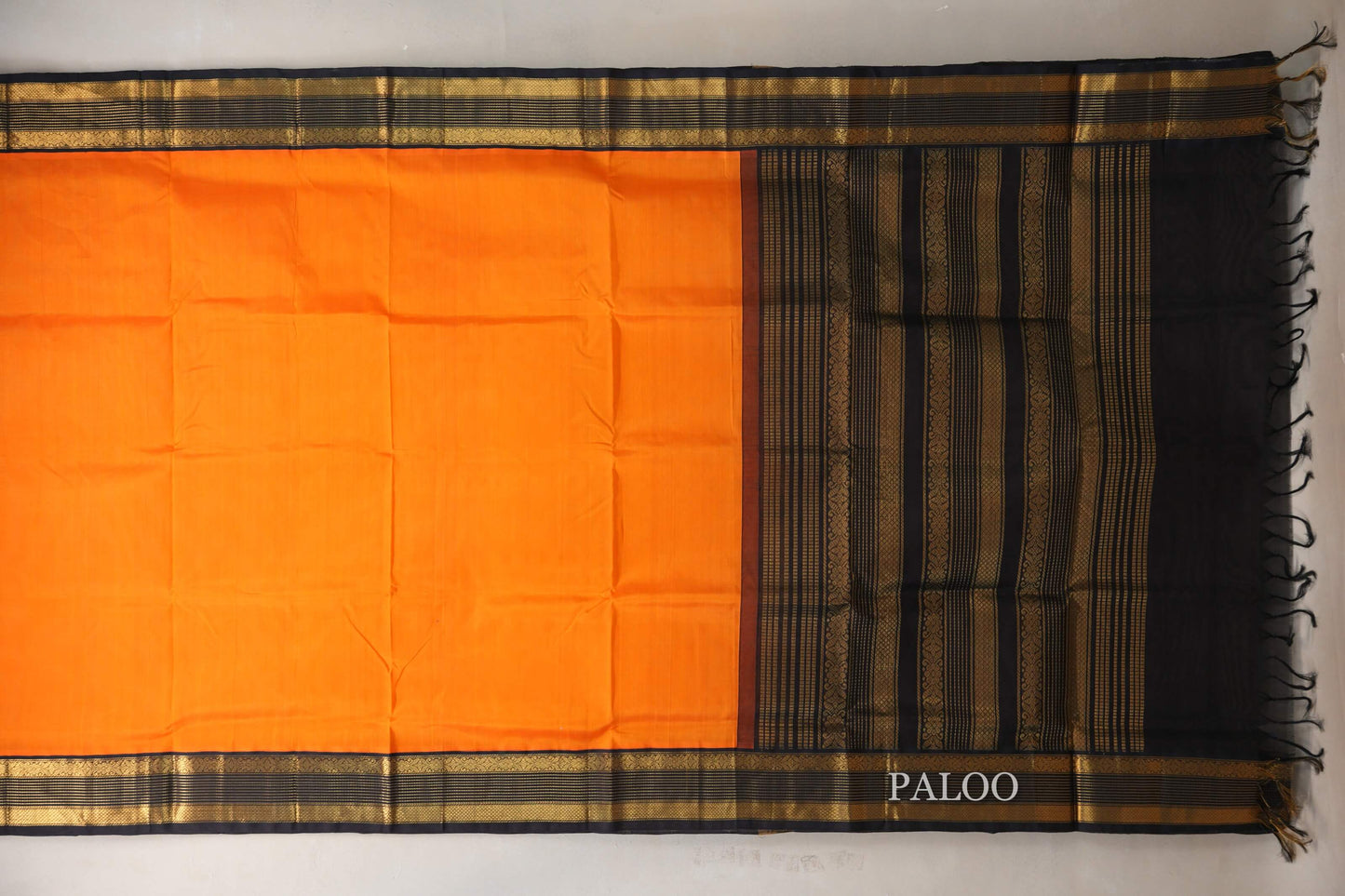 Reddish Orange with Black Borders Vintage Silk Cotton Saree by Shreenivas Silks PSSR019126