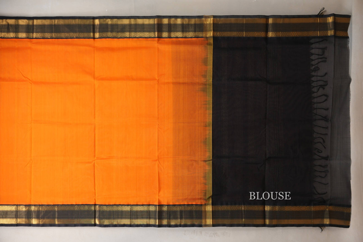 Reddish Orange with Black Borders Vintage Silk Cotton Saree by Shreenivas Silks PSSR019126