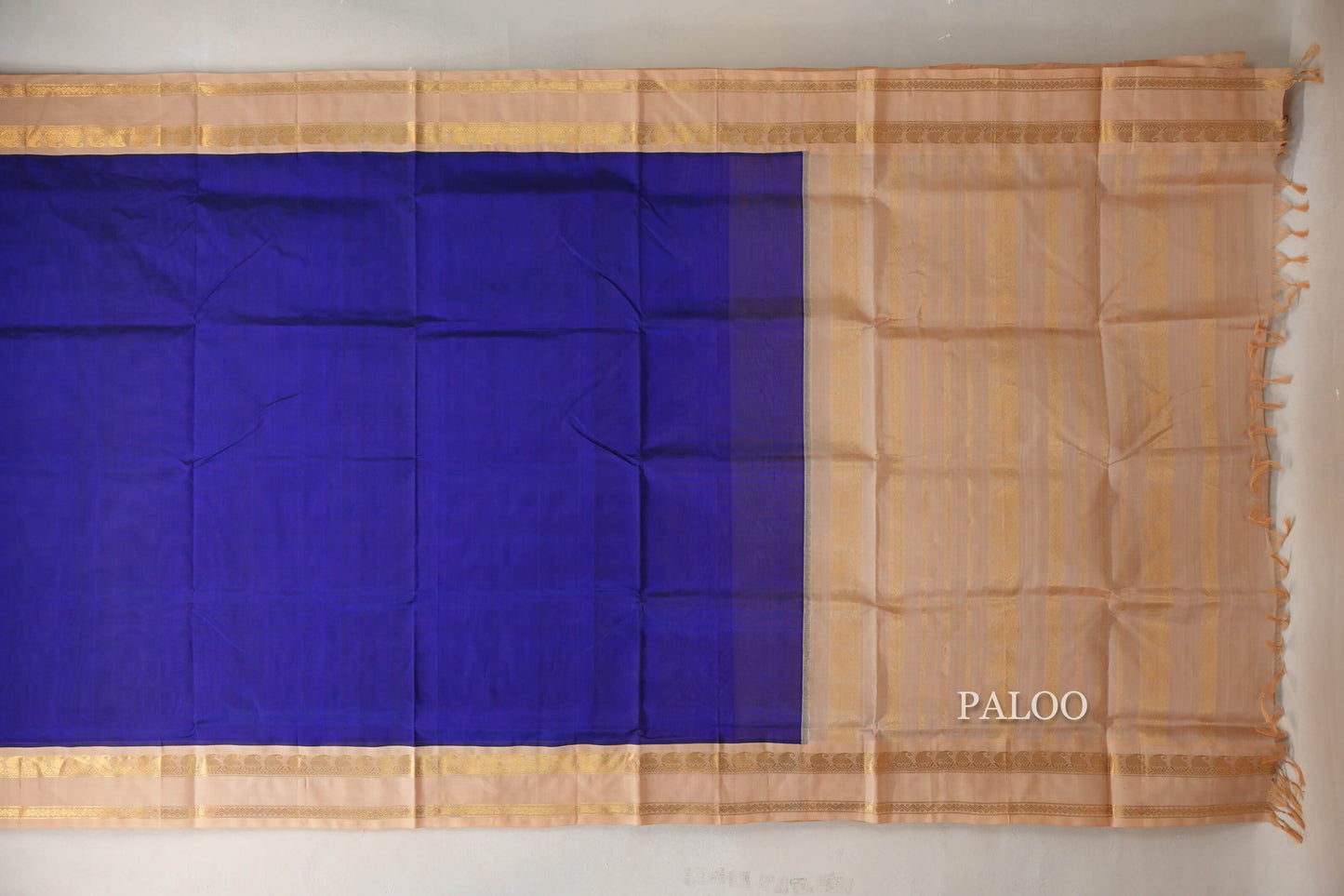Royal Blue with Sandal Borders Vintage Silk Cotton Saree by Shreenivas Silks PSSR019127
