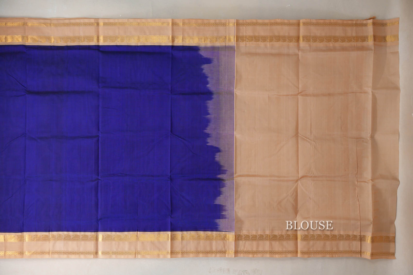 Royal Blue with Sandal Borders Vintage Silk Cotton Saree by Shreenivas Silks PSSR019127