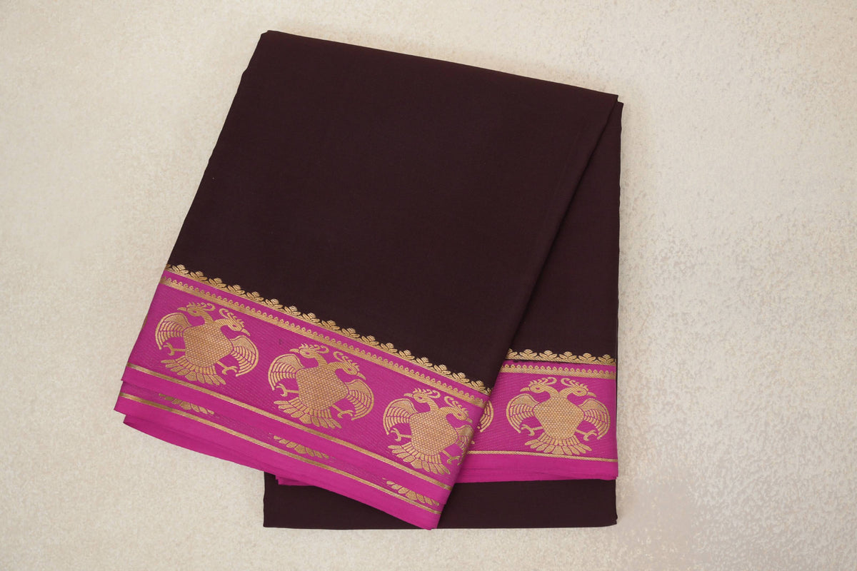 Dark Coffee Brown with Magenta Borders Mysore Silk Saree by Shreenivas Silks PSSR0110254