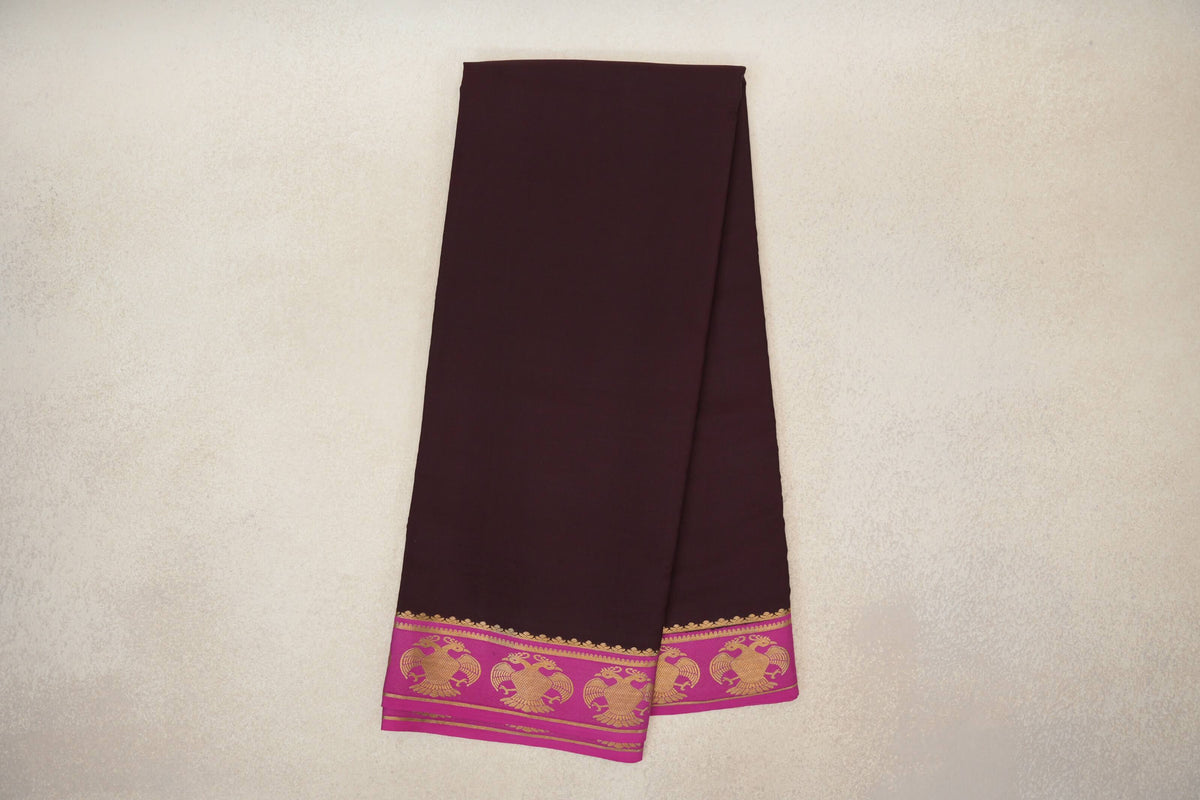 Dark Coffee Brown with Magenta Borders Mysore Silk Saree by Shreenivas Silks PSSR0110254