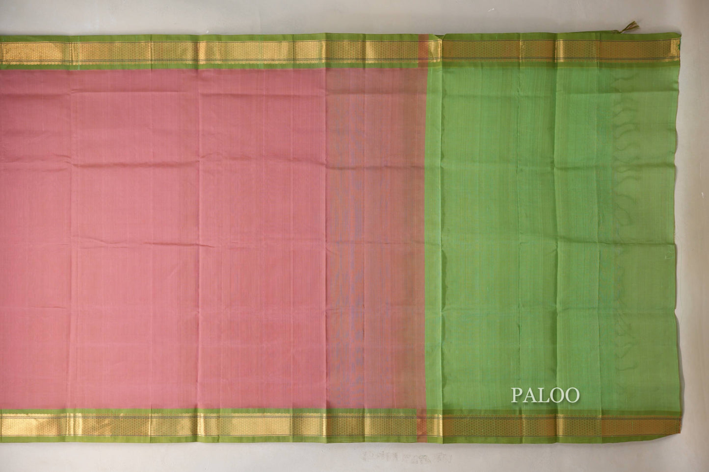 Sea Pink with Light Leaf Green Borders Vintage Silk Cotton Saree by Shreenivas Silks PSSR019128