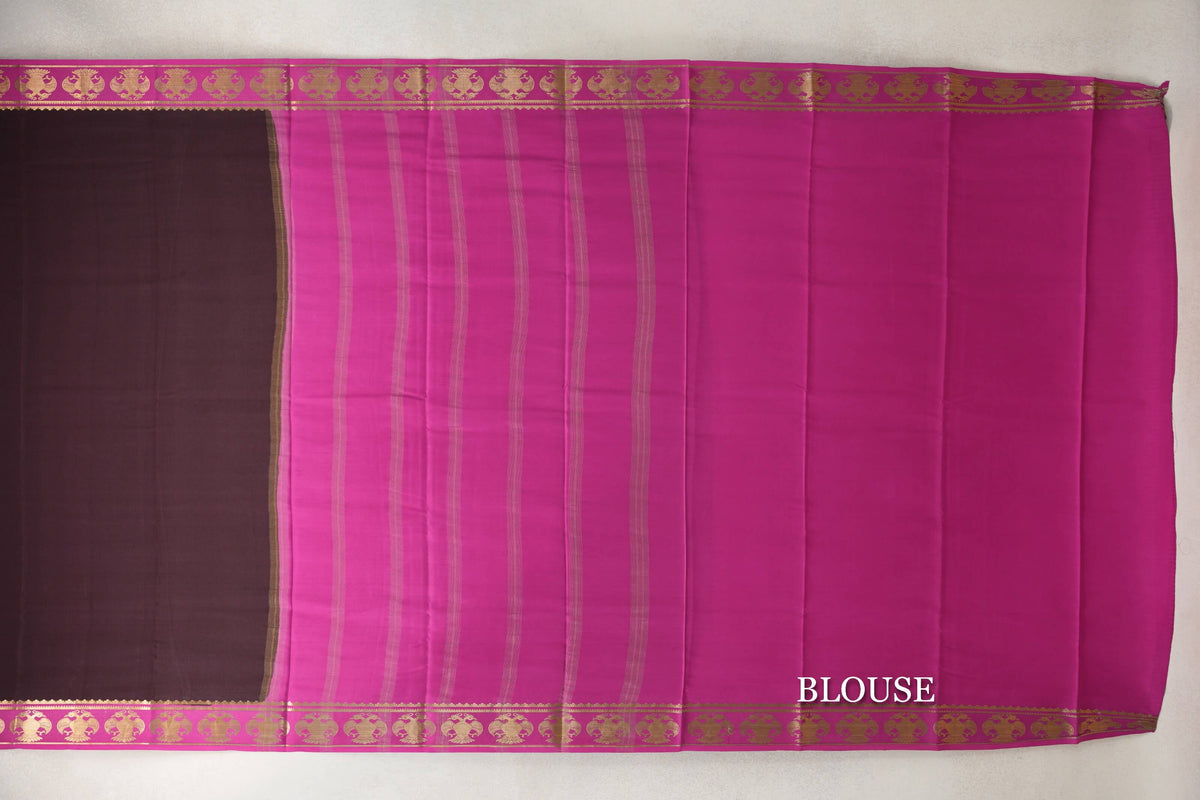 Dark Coffee Brown with Magenta Borders Mysore Silk Saree by Shreenivas Silks PSSR0110254