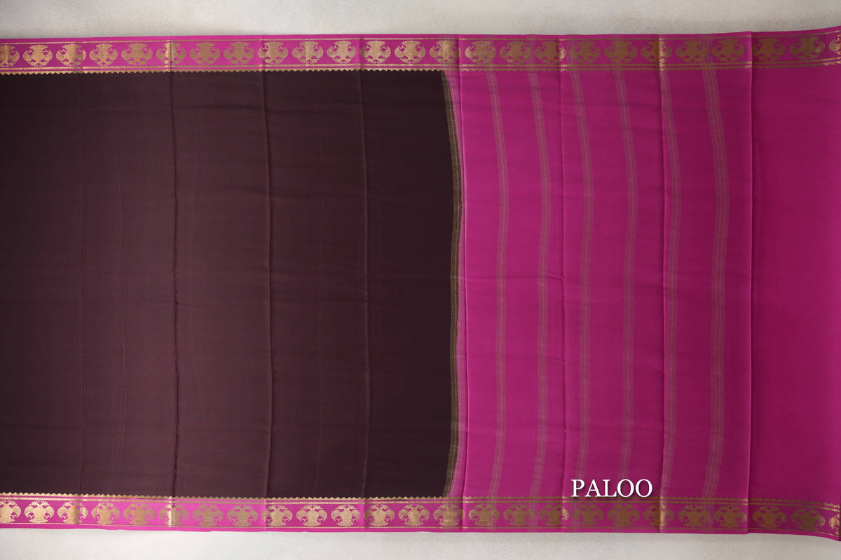 Dark Coffee Brown with Magenta Borders Mysore Silk Saree by Shreenivas Silks PSSR0110254