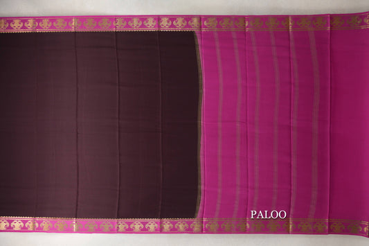 Dark Coffee Brown with Magenta Borders Mysore Silk Saree by Shreenivas Silks  paloo