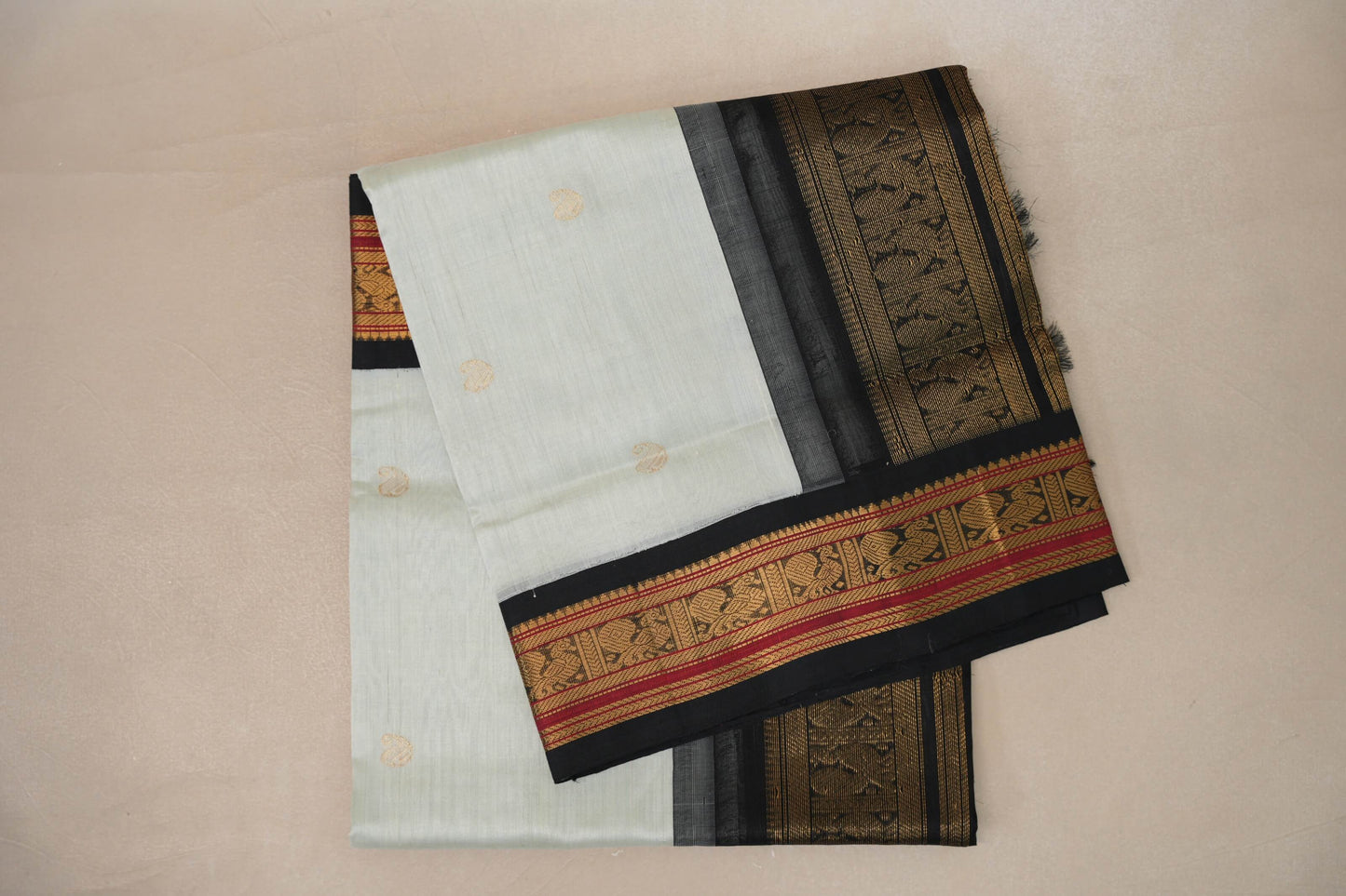 off white Vintage Silk Cotton Saree folded 