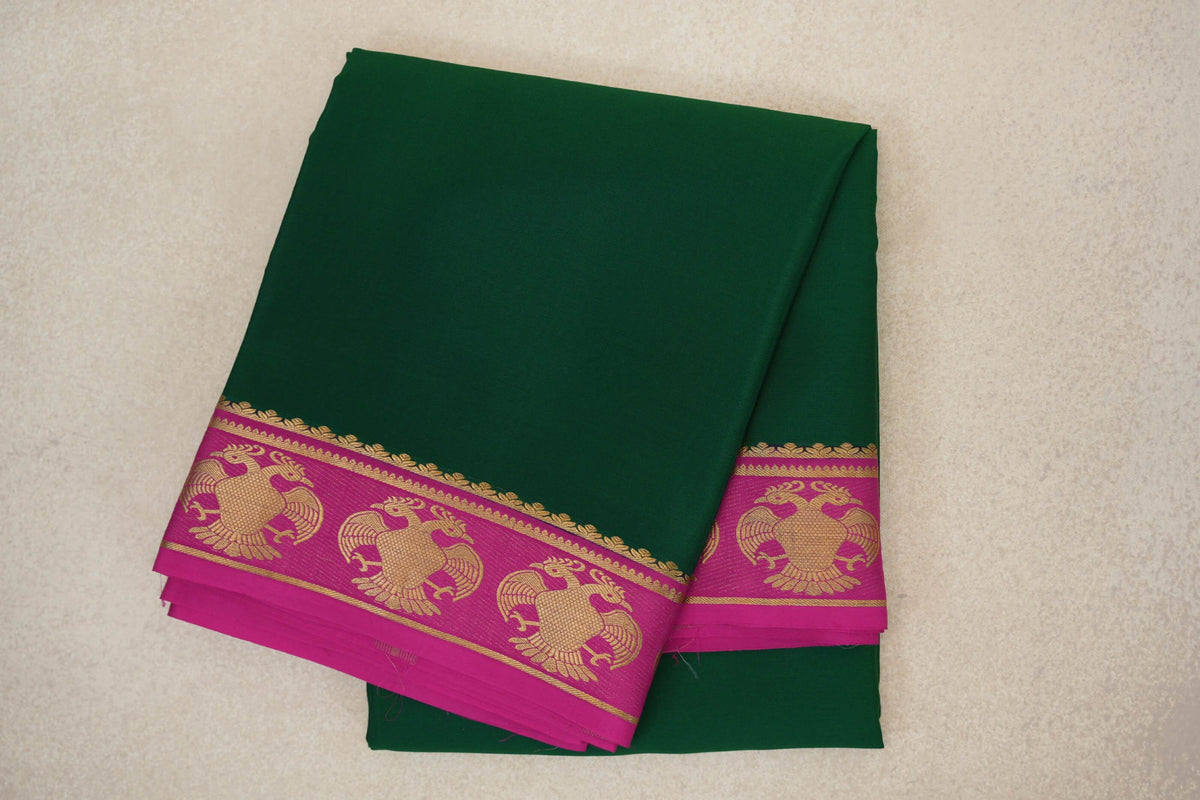 Bottle Green with Magenta Borders Mysore Silk Saree by Shreenivas Silks PSSR0110255