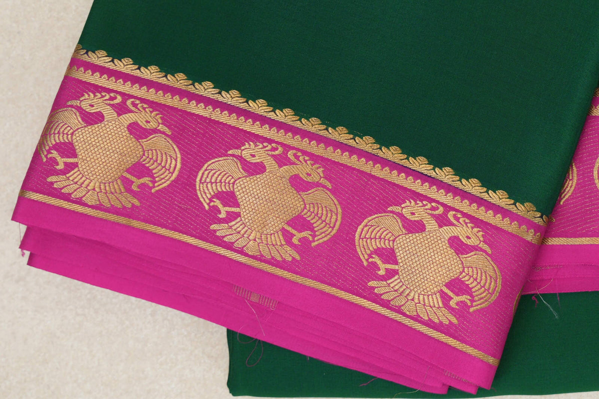 Bottle Green with Magenta Borders Mysore Silk Saree by Shreenivas Silks PSSR0110255