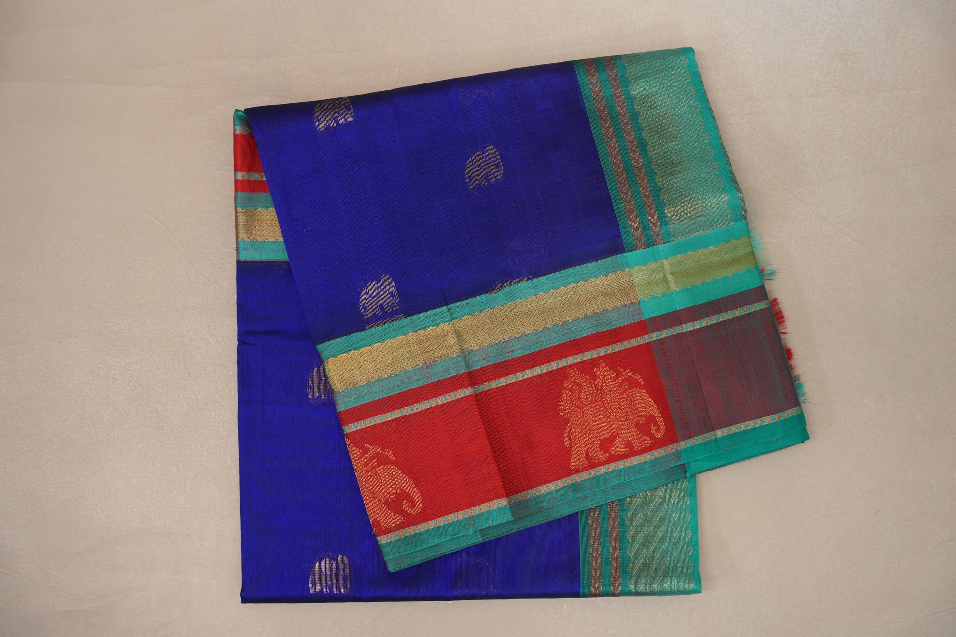 folded Royal blue Vintage Silk Cotton Saree 