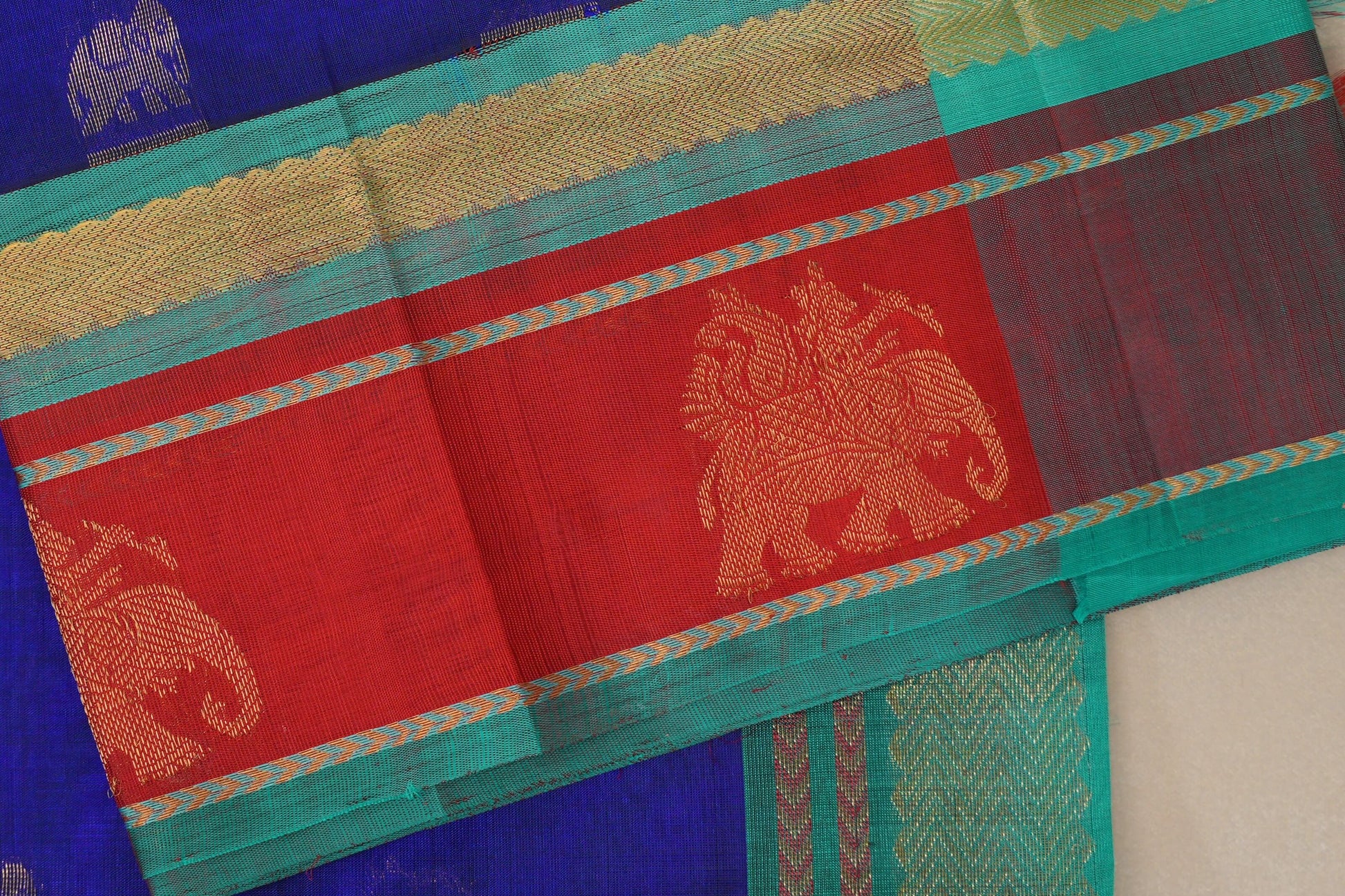 Royal blue Vintage Silk Cotton Saree  border zoom