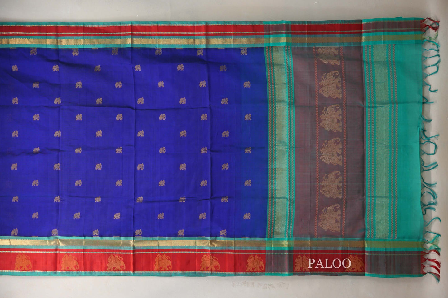 Royal blue Vintage Silk Cotton Saree  paloo