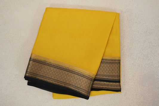 Bright Yellow with Black Borders Mysore Silk Saree by Shreenivas Silks