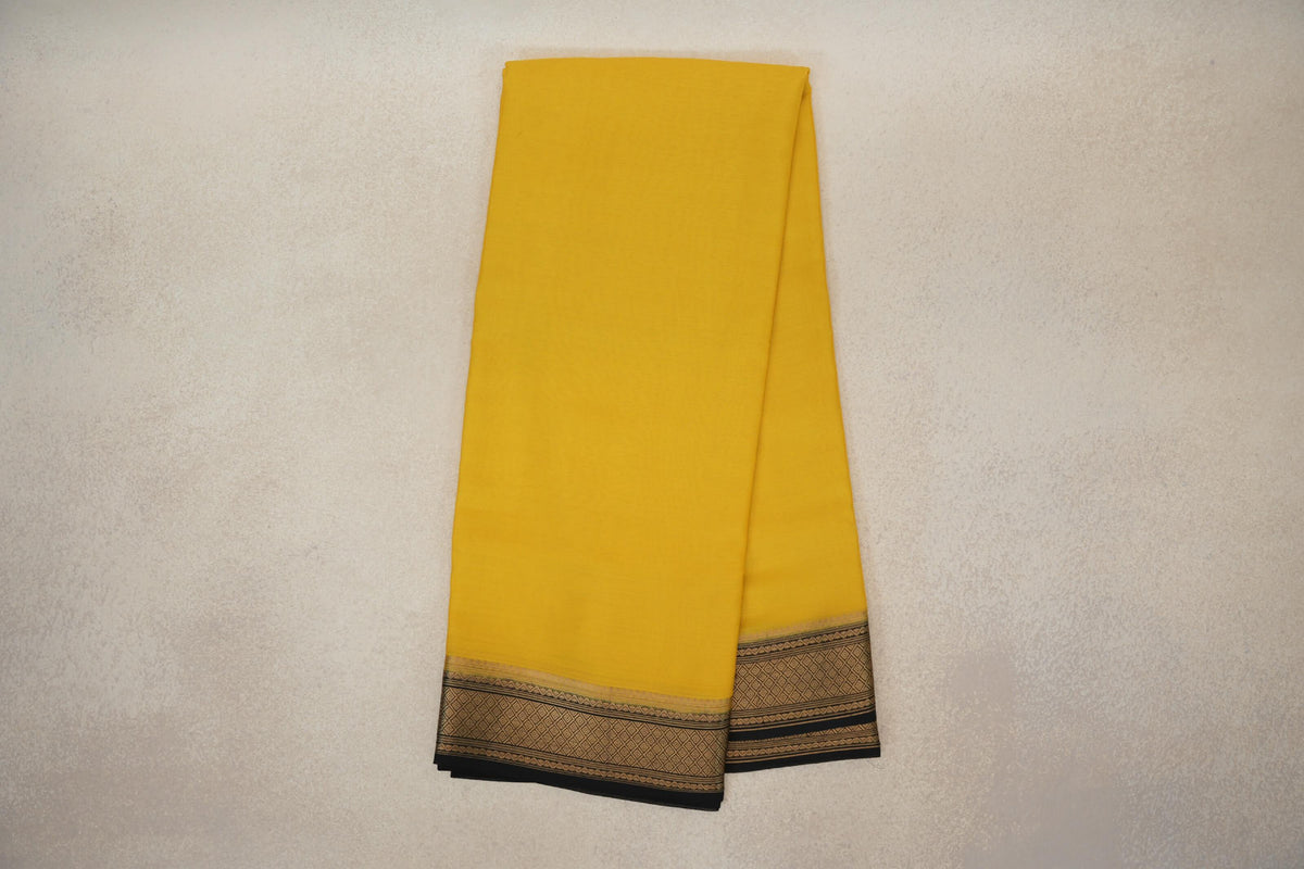 Bright Yellow with Black Borders Mysore Silk Saree by Shreenivas Silks PSSR0110256