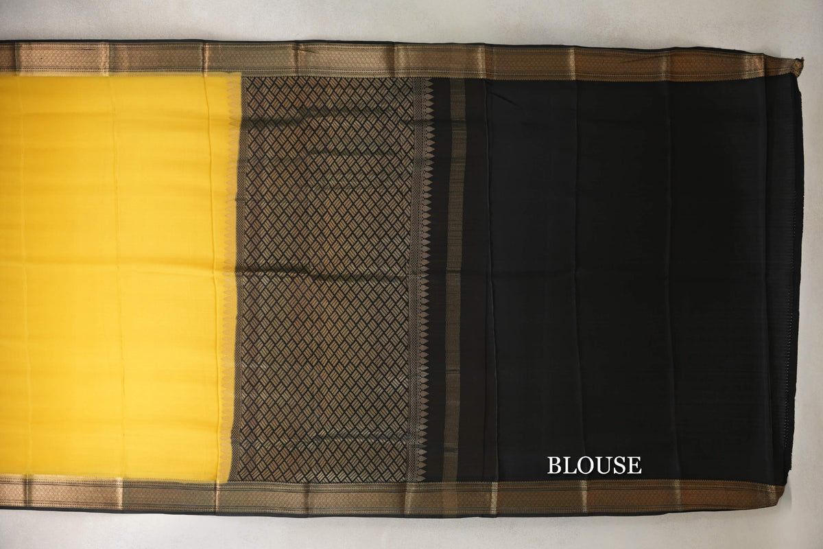 Bright Yellow with Black Borders Mysore Silk Saree by Shreenivas Silks PSSR0110256