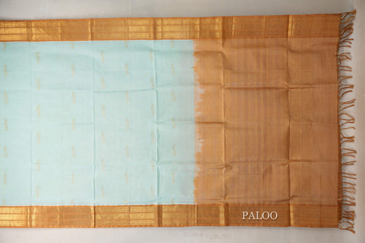 Pastel Sea Green with Copper Gold Borders Vintage Silk Cotton Saree paloo