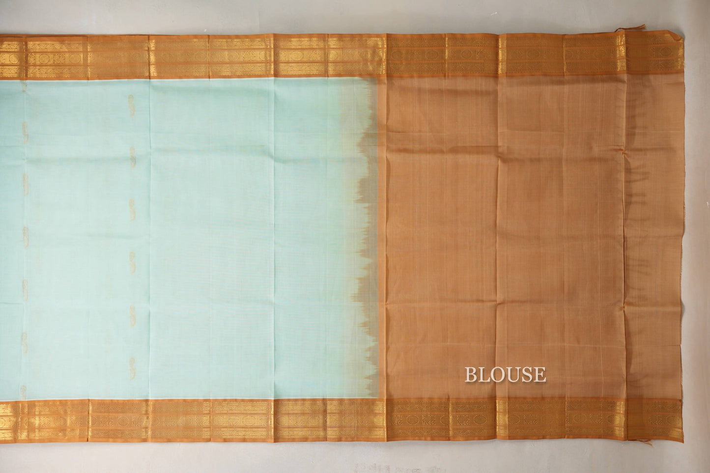 Pastel Sea Green with Copper Gold Borders Vintage Silk Cotton Saree blouse