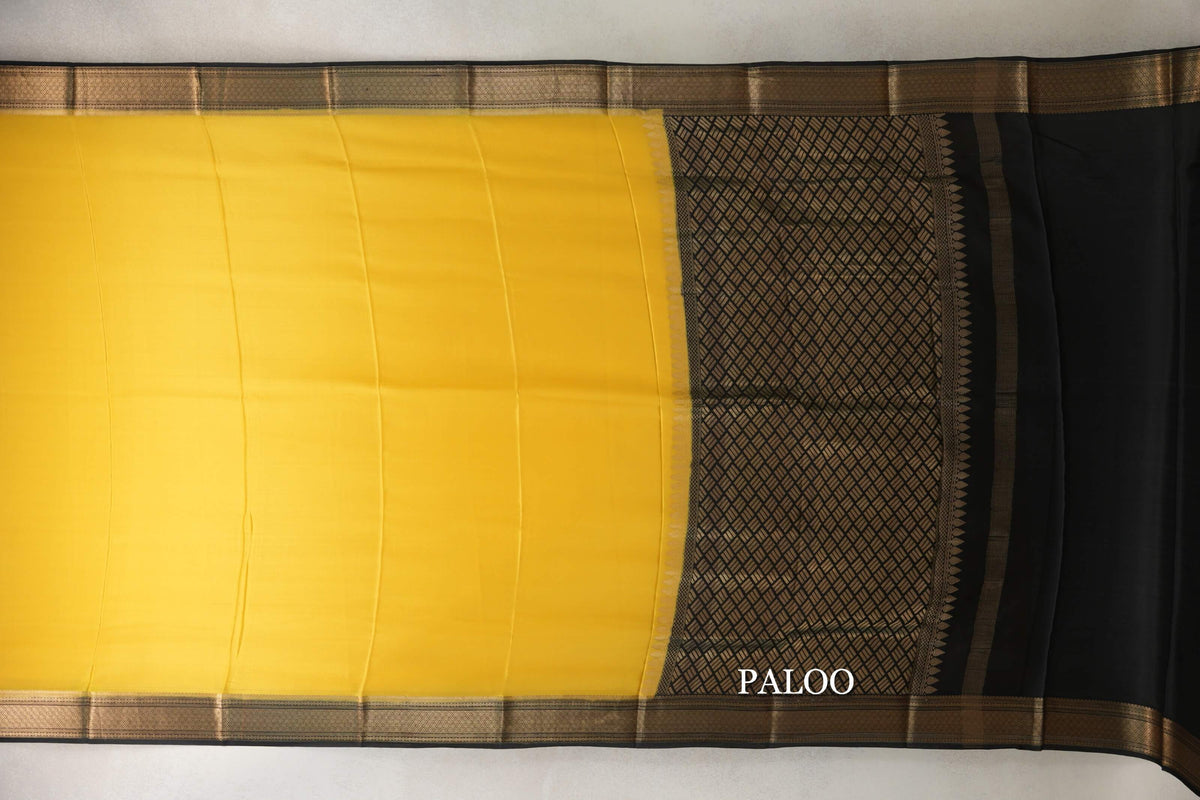 Bright Yellow with Black Borders Mysore Silk Saree by Shreenivas Silks PSSR0110256