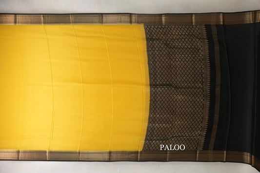 Bright Yellow with Black Borders Mysore Silk Saree by Shreenivas Silks paloo