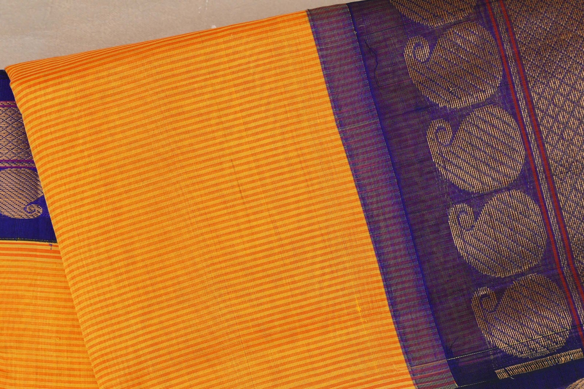 Yellow with Red Stripes Vintage Silk Cotton Saree body zoom