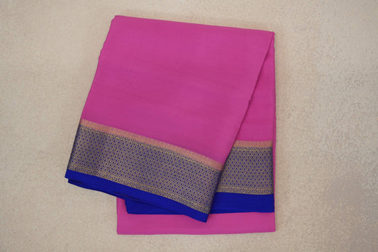 Bright Rose Pink with Royal Blue Mysore Silk Saree by Shreenivas Silks