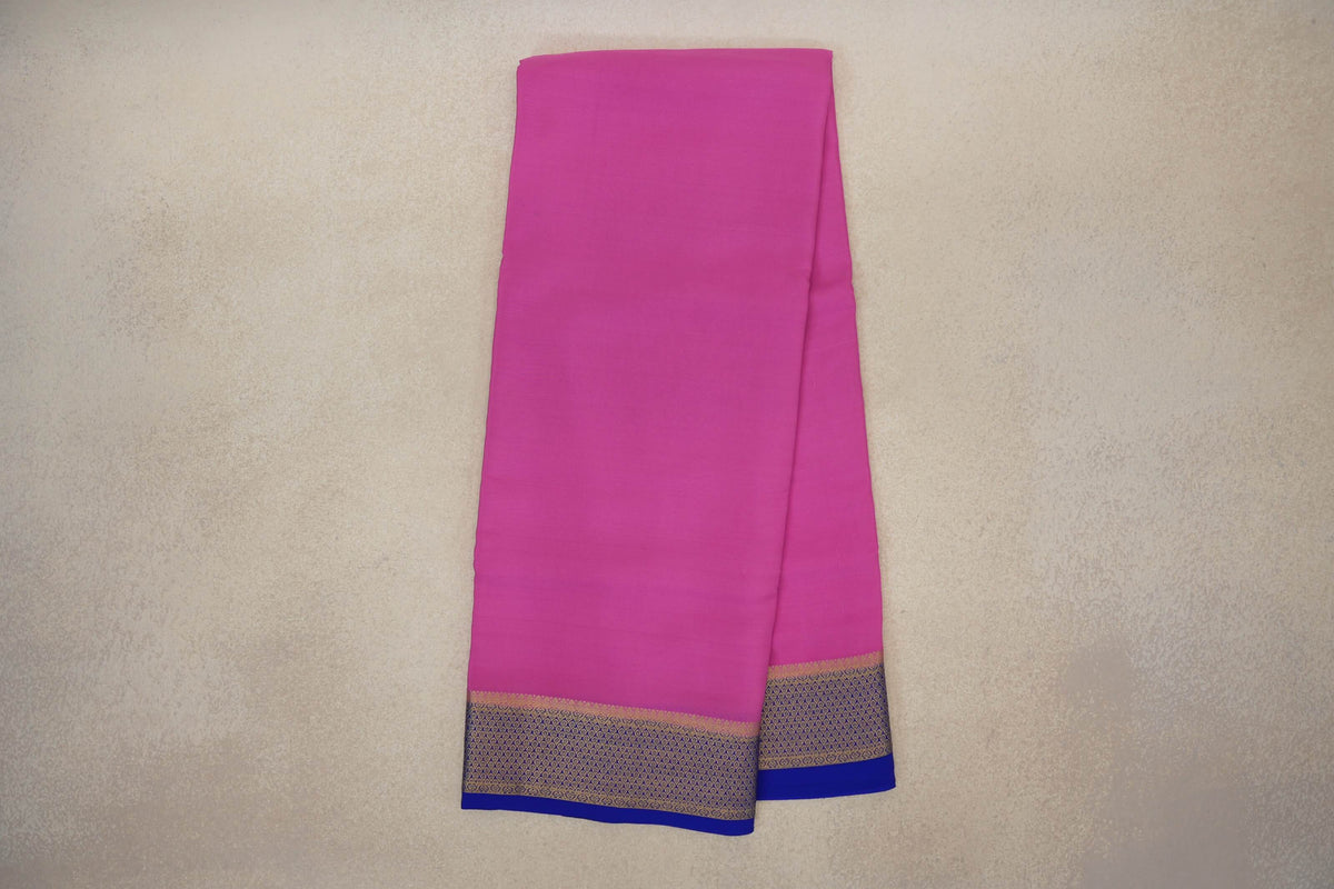 Bright Rose Pink with Royal Blue Mysore Silk Saree by Shreenivas Silks PSSR0110257