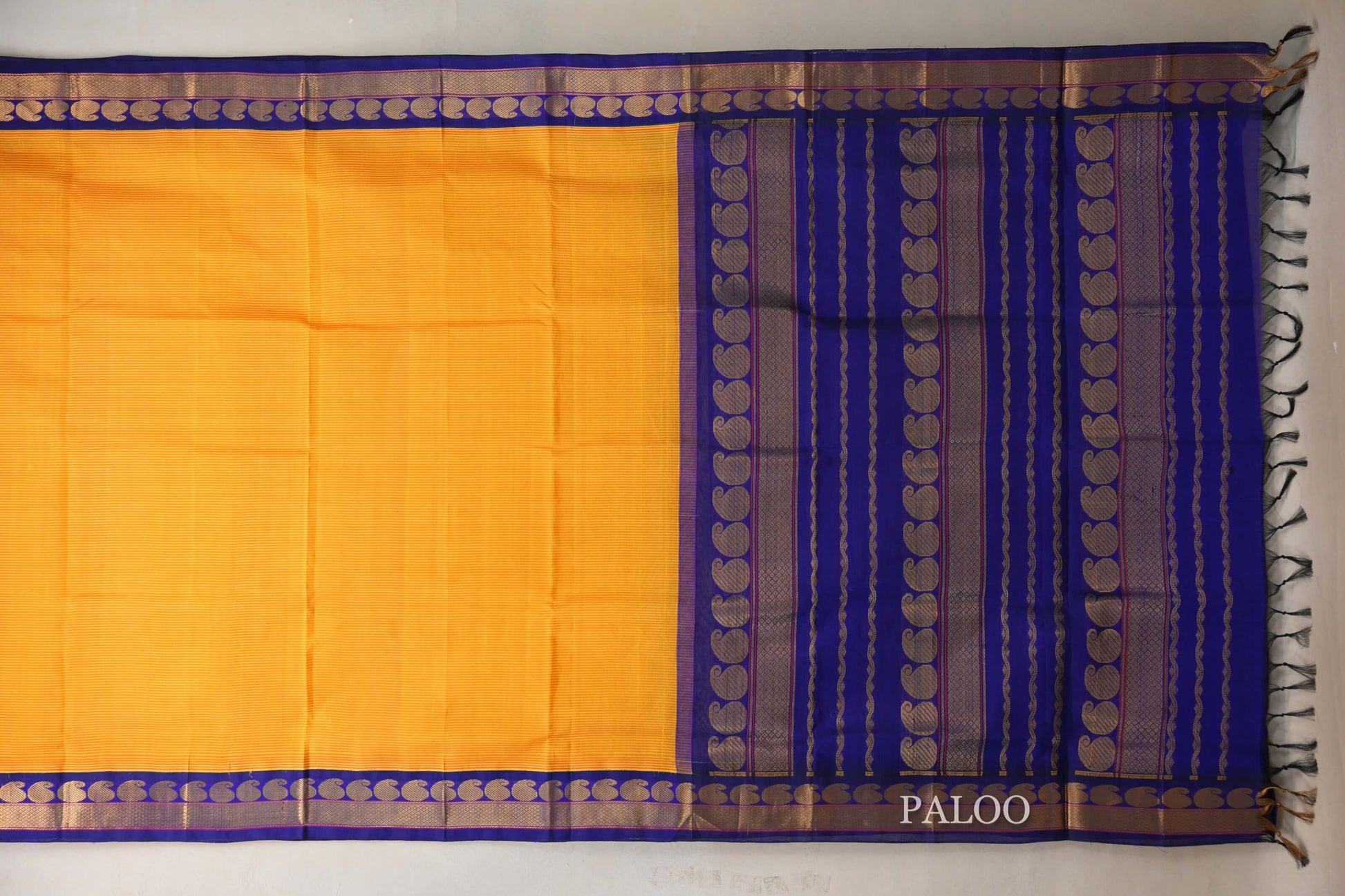 Yellow with Red Stripes Vintage Silk Cotton Saree paloo