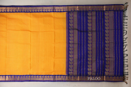 Yellow with Red Stripes Vintage Silk Cotton Saree paloo