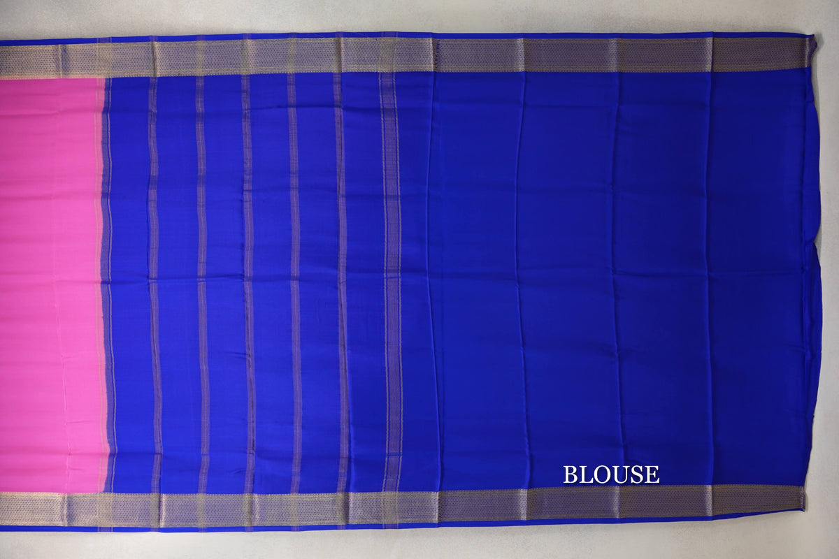 Bright Rose Pink with Royal Blue Mysore Silk Saree by Shreenivas Silks PSSR0110257