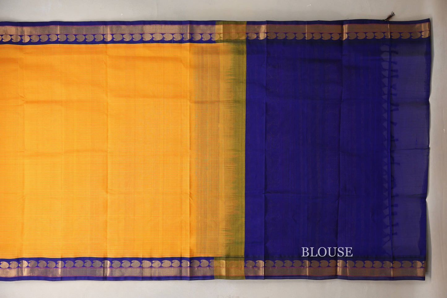 Yellow with Red Stripes Vintage Silk Cotton Saree blouse