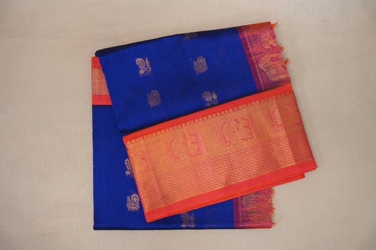 deep blue Vintage Silk Cotton Saree  folded 